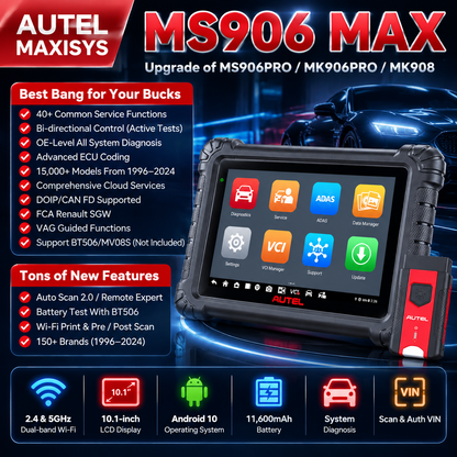 🔥[Hot sale]🔥Autel MS906MAX 2026 Pro All‑Systems Automotive Diagnostic Scanner, 3000+ Active Tests 40+ Service Functions 10 Inch OBD2 Car Scan Tool