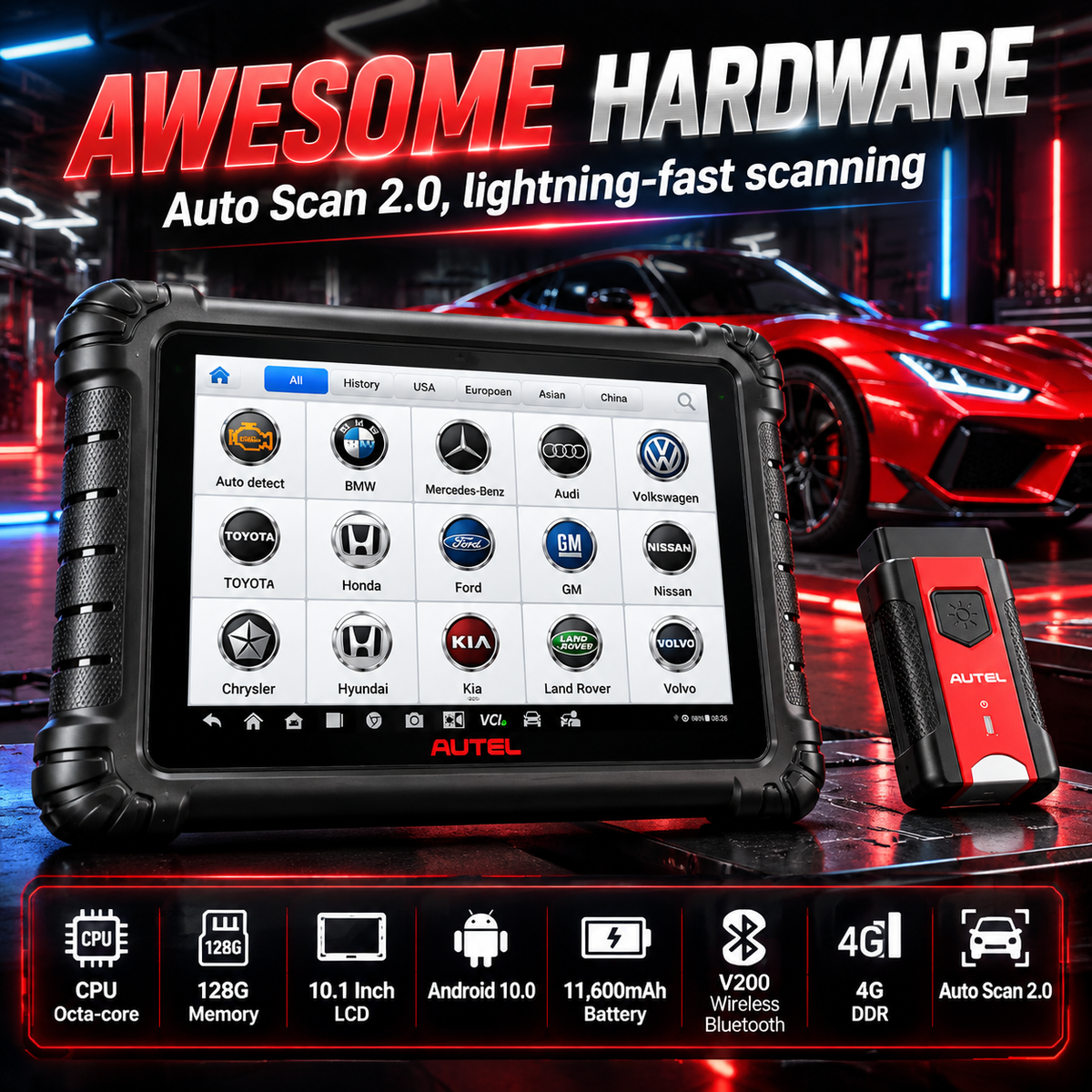 🔥[Hot sale]🔥Autel MS906MAX 2026 Pro All‑Systems Automotive Diagnostic Scanner, 3000+ Active Tests 40+ Service Functions 10 Inch OBD2 Car Scan Tool