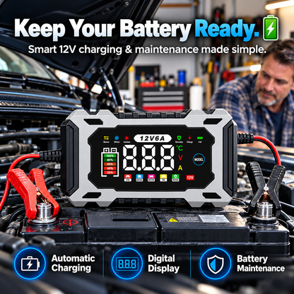 12V 6A Smart Battery Charger Maintainer - Fully Automatic Trickle Charger