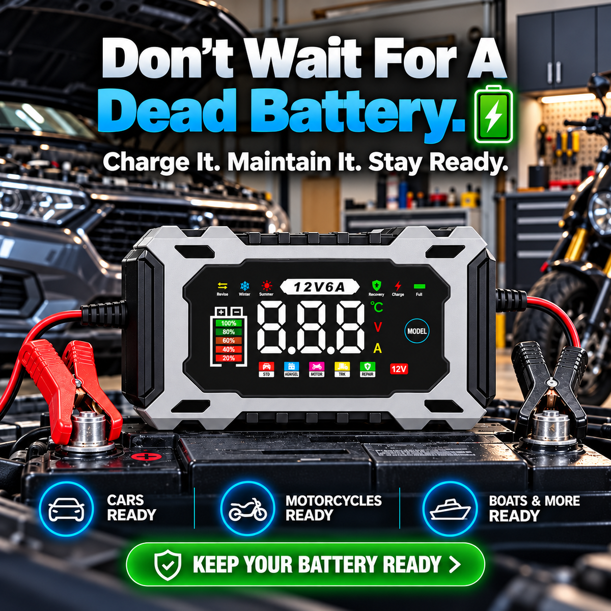 12V 6A Smart Battery Charger Maintainer - Fully Automatic Trickle Char ...